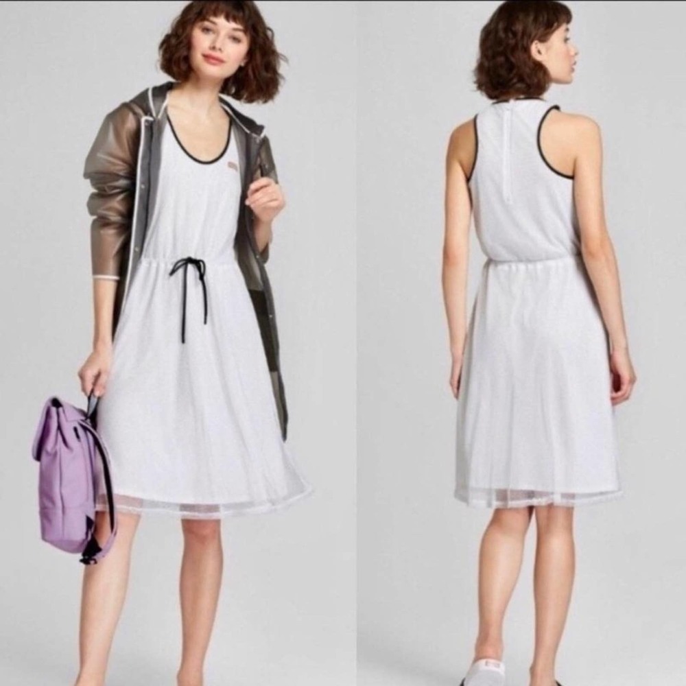 Hunter for Target Womns Mesh Sleeveless Dress XL White Black Lined Drawstring